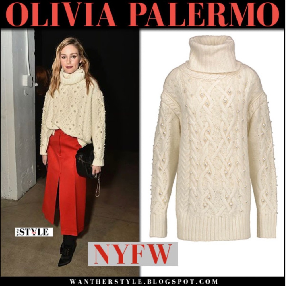 Rachel Zoe Oversized Pearl Embellished Sweater ASO Olivia Palermo